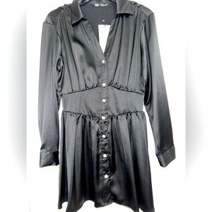 ZARA BLACK SATIN DRESS WITH JEWEL BUTTONS